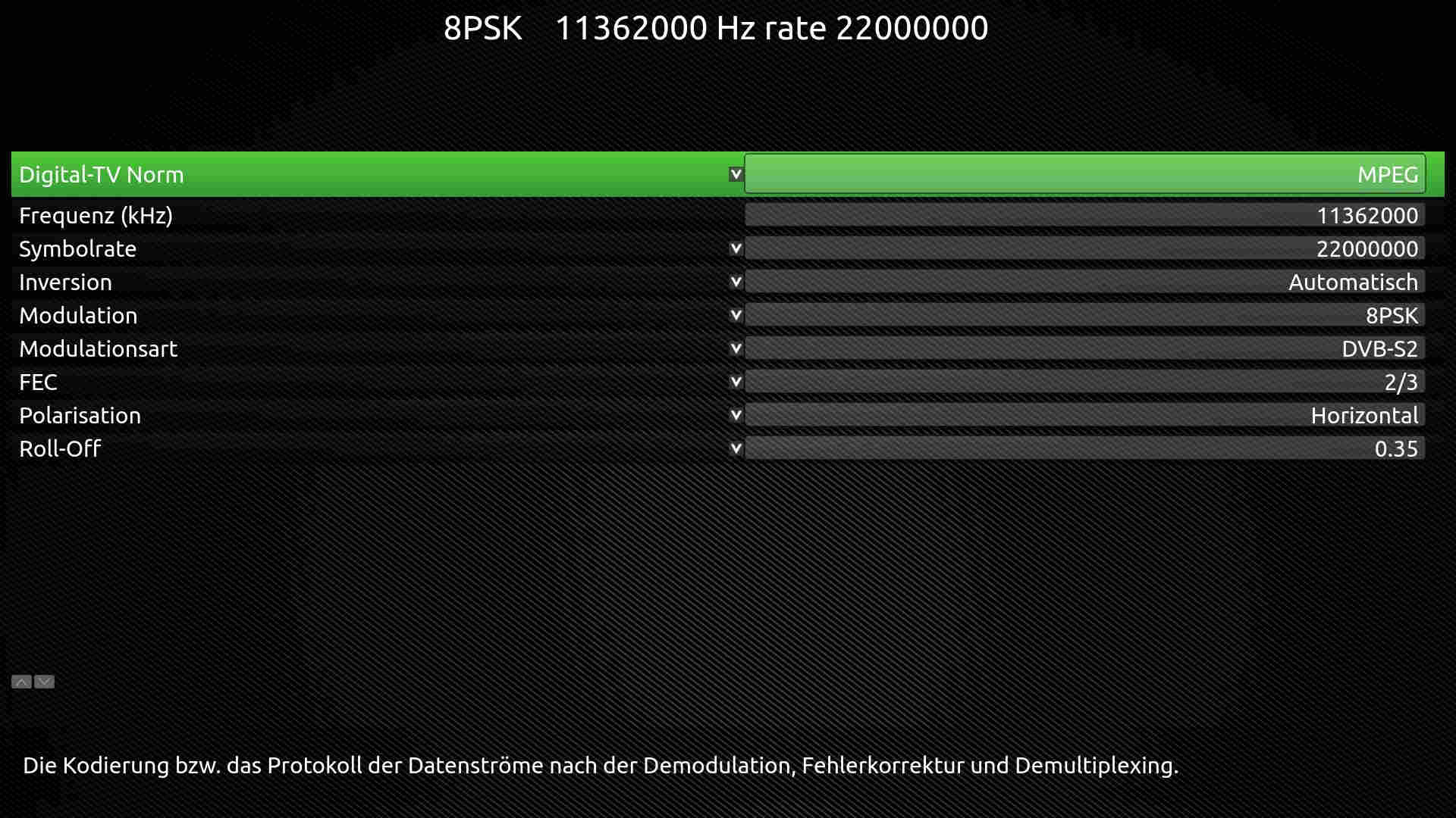 Hier eine Transpondereinstellung-